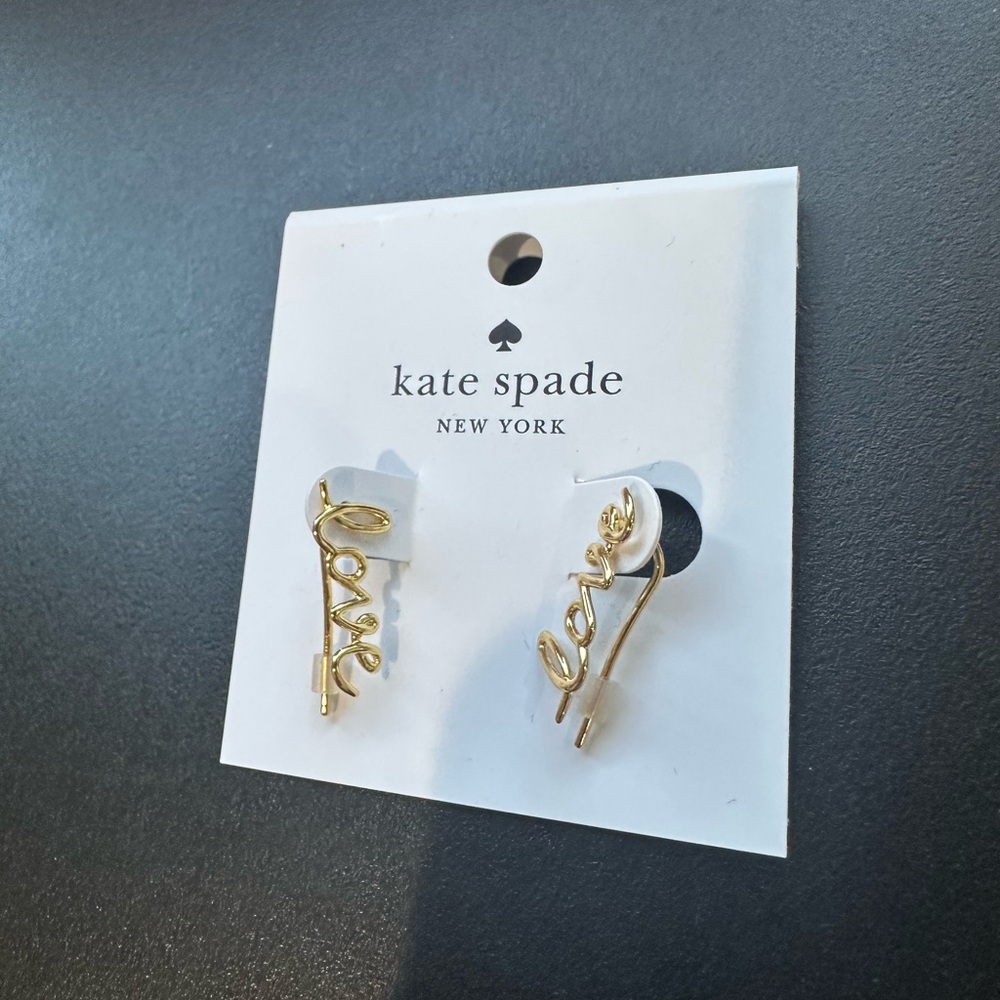 Kate Spade “Say Yes” Collection Gold LOVE Script Earrings